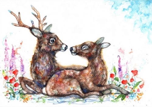 Stag and Doe A6 Watercolour Print